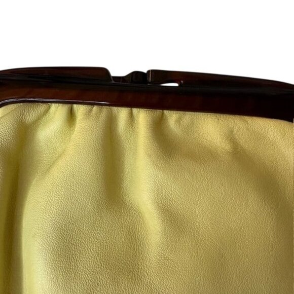 Vintage Yellow Leather Clutch Purse With Wooden Frame Made In Italy - Picture 2 of 6